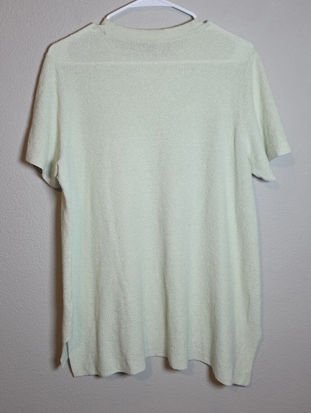 Eileen Fisher Organic Linen Crepe Mock Neck Tunic Top Large Mist Coastal - Picture 4 of 7